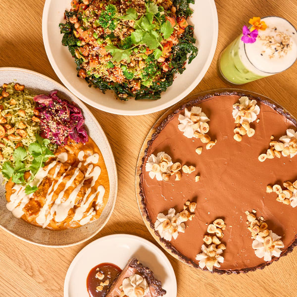 vegan dishes and drinks by Radhi Devlukia